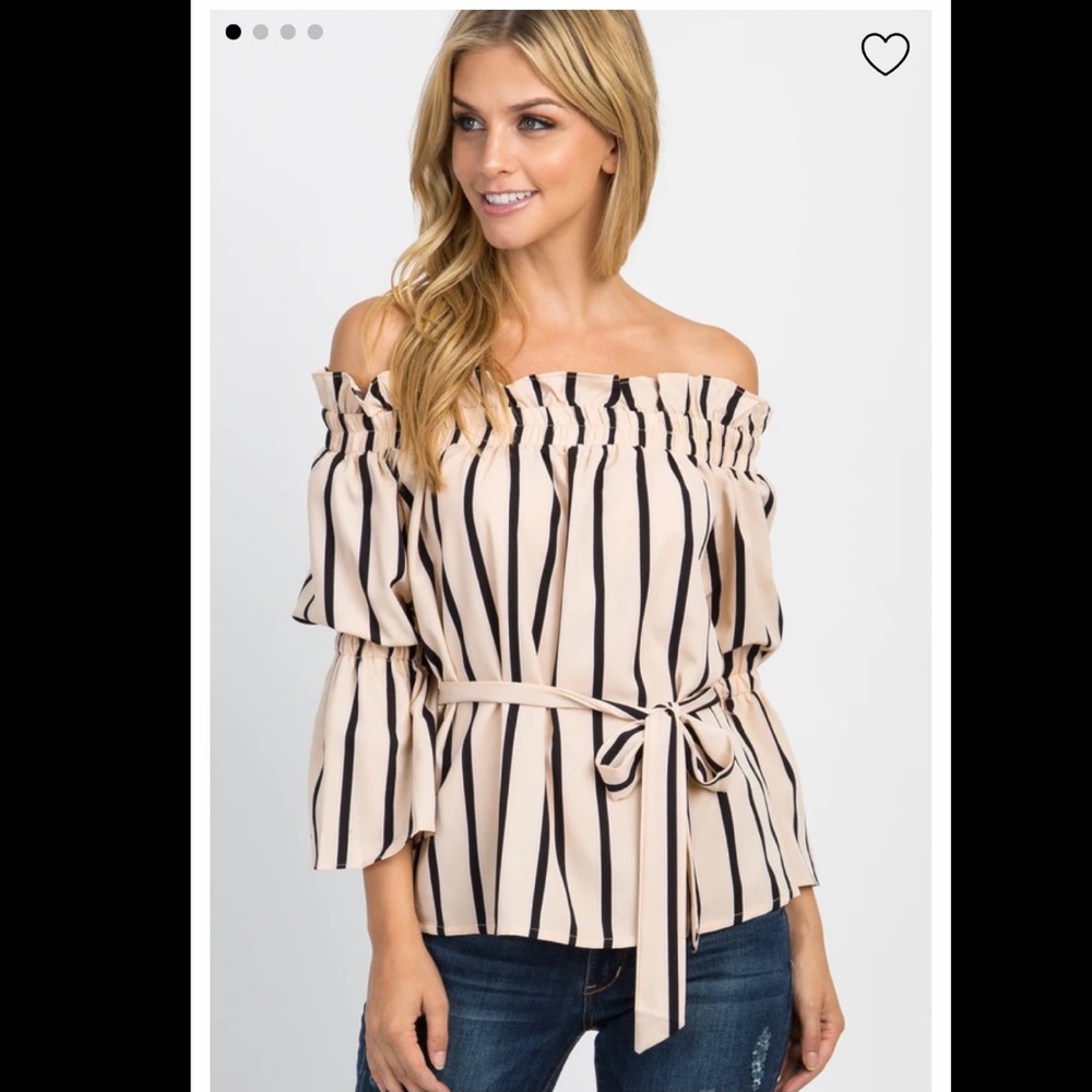 Pinkblush Striped Off Shoulder Ruffle Tie Top NWT
